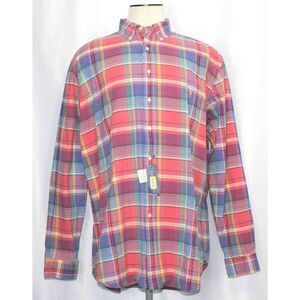 Ralph Lauren Oxford Multicolor Madras Plaid Flesh Pony L/S Shirt Mens Size XLT‎